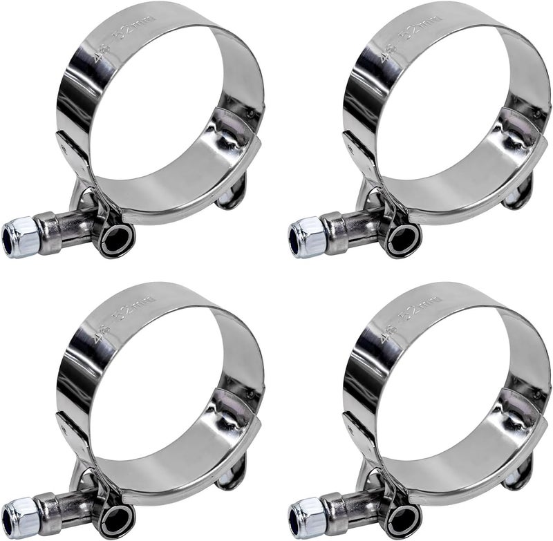 Wevdn 4PCS 1.5" T-Bolt Hose Clamp, Stainless Steel Tube Clamp with 46mm-52mm ID Range, Heavy-Duty Adjustable T-Bolt Turbo Intake Clamp for 1.5" Hose ID, Radiator Hose Clamp - Image 1